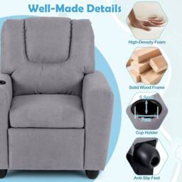 CASART Kids Recliner Chair Adjustable Toddler Lounge Chair Armchair Sofa in Grey - thumbnail 5