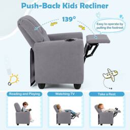 CASART Kids Recliner Chair Adjustable Toddler Lounge Chair Armchair Sofa in Grey - thumbnail 3