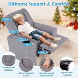 CASART Kids Recliner Chair Adjustable Toddler Lounge Chair Armchair Sofa in Grey - thumbnail 4