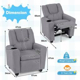 CASART Kids Recliner Chair Adjustable Toddler Lounge Chair Armchair Sofa in Grey - thumbnail 6