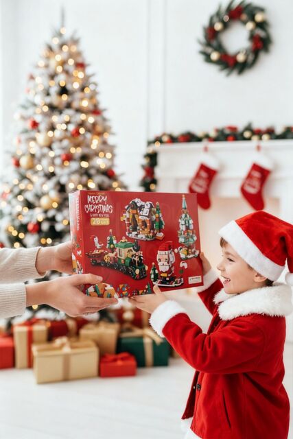 Living and Home 24 Pack Christmas Advent Calendar Building Set Christmas Santa Claus Train Bricks Toys, Gifts for Kids in Red - image 1