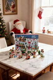 Living and Home 24 Pack Christmas Advent Calendar Building Set Christmas Santa Claus Train Bricks Toys, Gifts for Kids in Red - thumbnail 2