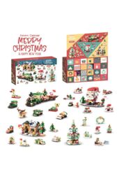 Living and Home 24 Pack Christmas Advent Calendar Building Set Christmas Santa Claus Train Bricks Toys, Gifts for Kids in Red - thumbnail 3