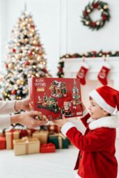 Living and Home 24 Pack Christmas Advent Calendar Building Set Christmas Santa Claus Train Bricks Toys, Gifts for Kids in Red