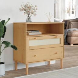Berkfield Home Sideboard SENJA Rattan Look Brown 80x40x80 cm Solid Wood Pine - Size: 80 x 40 x 80 cm