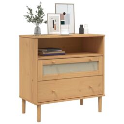 Berkfield Home Sideboard SENJA Rattan Look Brown 80x40x80 cm Solid Wood Pine - Size: 80 x 40 x 80 cm - thumbnail 3