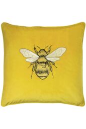 Paoletti Hortus Embroidered Bee Soft Velvet Pipe Trimmed Cushion in Yellow - Size: 50 cm x 50 cm - thumbnail 1