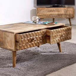IH Design Ryley Light Mango Wood Coffee Table with 2 Drawers in Natural - thumbnail 2