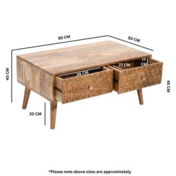 IH Design Ryley Light Mango Wood Coffee Table with 2 Drawers in Natural - thumbnail 6