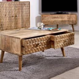 IH Design Ryley Light Mango Wood Coffee Table with 2 Drawers in Natural - thumbnail 3