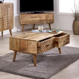 Ryley Light Mango Wood Coffee Table with 2 Drawers