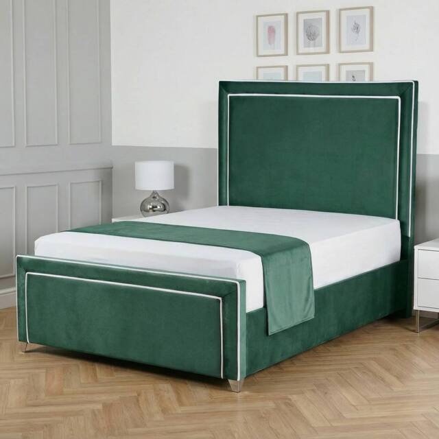 Living Comfort Bedz Verona Upholstered Bed Frame Slatted Base with 48 Inch Headboard in Green - Size: Super King - image 1