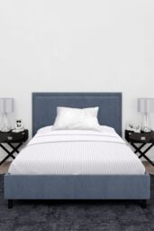 Neel Blue 300TC Cotton Fitted Sheet, White Satin Stripe, Single, 90cmx190cmx30cm - Size: Single - thumbnail 1