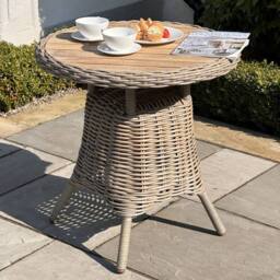 Lemon Pavilion Furniture and Decor Amalfi Collection Outdoor Bistro Table w/ Wood Top, L70 x W70 x H72 cm in Beige