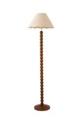 ValueLights Bobbin Colour Trim Linen Shade Walnut Bobble Floor Lamp with Bulb in Cream - thumbnail 6