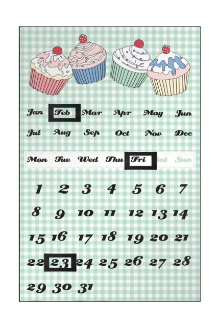 Orsina Pink Cupcake Magnetic Calendar, Sweet Cupcake Design With Interchangeable Date Tiles, Reusable Metal in Green