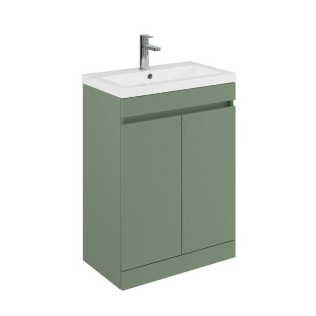Balterley 600mm Floor Standing 2 Door Unit with Polymarble Basin - Green