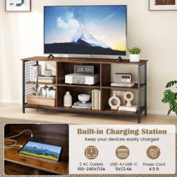 "Costway TV Stand for 65"" TVs 3-tier Entertainment Center in Brown" - thumbnail 4