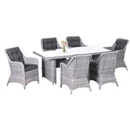 OUTSUNNY 7 PCS Patio PE Rattan Wicker Dining Table Set Furniture w/ Tempered Glass in Grey - Size: 7 Pack - thumbnail 2