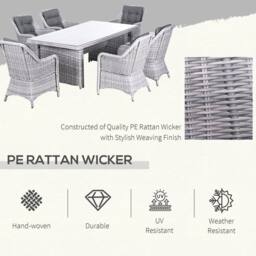 OUTSUNNY 7 PCS Patio PE Rattan Wicker Dining Table Set Furniture w/ Tempered Glass in Grey - Size: 7 Pack - thumbnail 4