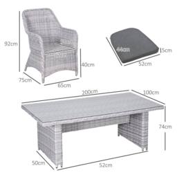 OUTSUNNY 7 PCS Patio PE Rattan Wicker Dining Table Set Furniture w/ Tempered Glass in Grey - Size: 7 Pack - thumbnail 3
