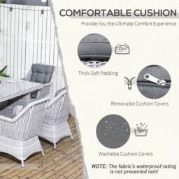 OUTSUNNY 7 PCS Patio PE Rattan Wicker Dining Table Set Furniture w/ Tempered Glass in Grey - Size: 7 Pack - thumbnail 6