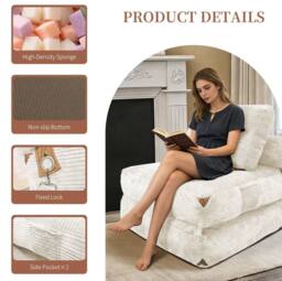 STILVORA Floor Sofa with Storage Pockets, White - thumbnail 7