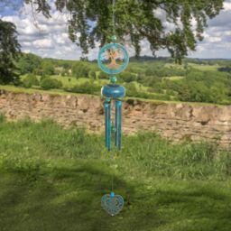 mysmartbuy Blue & Gold Tree of Life Windchime - Metal & Glass Hanging Outdoor Garden Wind Chime Decoration - Measures H73 x W9 x D10cm - thumbnail 2