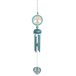 mysmartbuy Blue & Gold Tree of Life Windchime - Metal & Glass Hanging Outdoor Garden Wind Chime Decoration - Measures H73 x W9 x D10cm