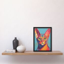 Artery8 Abyssinian Cat Lino Reduction Red On Blue Bold Vibrant Screen Print Risograph Artwork Spot Block Colour Duotone Retro Riso Interior Design - thumbnail 4
