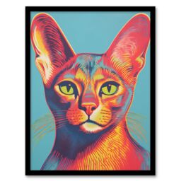 Artery8 Abyssinian Cat Lino Reduction Red On Blue Bold Vibrant Screen Print Risograph Artwork Spot Block Colour Duotone Retro Riso Interior Design - thumbnail 1