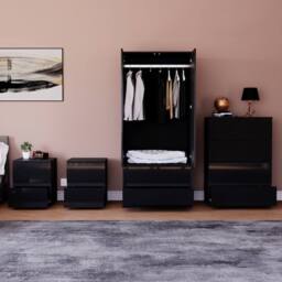 HD Designs Vida Designs Glinton 4 Piece Bedroom Set (2 Drawer Bedside Chest x2 in Black - thumbnail 3