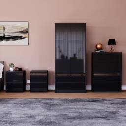 HD Designs Vida Designs Glinton 4 Piece Bedroom Set (2 Drawer Bedside Chest x2 in Black - thumbnail 1