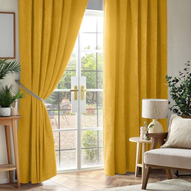 Luxury Living Chenille Blackout Pencil Pleat Top Curtains in Yellow - Size: 117 cm width x 229 cm drop - image 1