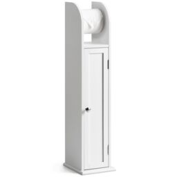 Christow Toilet Roll Holder Cabinet Freestanding White Wood Bathroom Storage - thumbnail 1