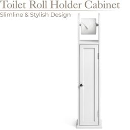Christow Toilet Roll Holder Cabinet Freestanding White Wood Bathroom Storage - thumbnail 2