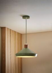 ValueLights Parker Gloss & Walnut Dome Adjustable Ceiling Pendant Light & Bulb in Pale Green - thumbnail 1