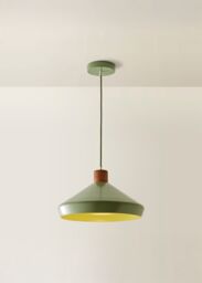 ValueLights Parker Gloss & Walnut Dome Adjustable Ceiling Pendant Light & Bulb in Pale Green - thumbnail 2