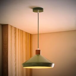 ValueLights Parker Gloss & Walnut Dome Adjustable Ceiling Pendant Light & Bulb in Pale Green - thumbnail 3