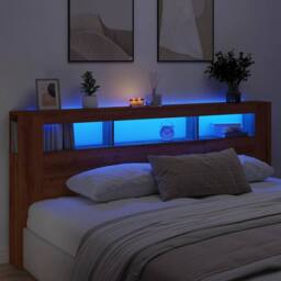 Berkfield Home LED Headboard Artisan Oak 220x18.5x103.5 cm Engineered Wood in Brown - thumbnail 4