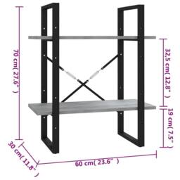 Berkfield Home Decorative 2-Tier Book Cabinet Grey Sonoma 60x30x70 cm Engineered Wood - Size: 60 x 30 x 70 cm - thumbnail 7