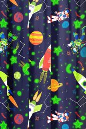 Bedlam 'Supersonic' Glow In The Dark Space Rocket Pair of Pencil Pleat Curtains in Blue - Size: 168 cm width x 183 cm drop - thumbnail 3