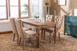 HomeTouch Winchester Luxury Velvet Upholstered Kitchen Dining Chairs with Pull Knocker Back & Oak Wood Legs Brown - Size: 4 Pack - thumbnail 3