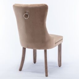 HomeTouch Winchester Luxury Velvet Upholstered Kitchen Dining Chairs with Pull Knocker Back & Oak Wood Legs Brown - Size: 4 Pack - thumbnail 8