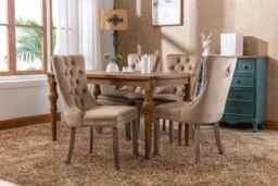 HomeTouch Winchester Luxury Velvet Upholstered Kitchen Dining Chairs with Pull Knocker Back & Oak Wood Legs Brown - Size: 4 Pack - thumbnail 5