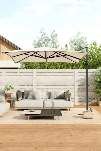 Living and Home 3m x 3m Square Cantilever Garden Parasol in Beige - image 1