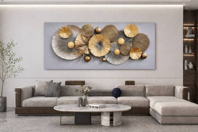 Mafett Large Gold Silver Abstract Wall Art Canvas Flat Design Print - image 1