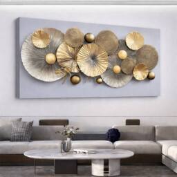 Mafett Large Gold Silver Abstract Wall Art Canvas Flat Design Print - thumbnail 2