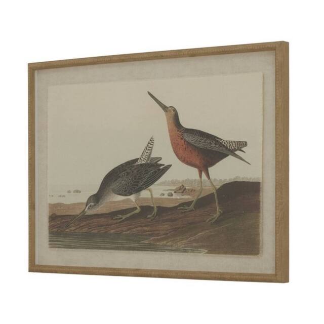 Lemon Pavilion Furniture and Decor Flora & Fauna Collection Snipes on Linen in Beaded Frame in Brown