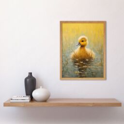 "Artery8 Wall Art Print Cute Yellow Ducking in Countryside Pond Oil Painting Kids Bedroom Baby Duck Bright Artwork Art Framed - Size: W12"" x H16""" - thumbnail 2